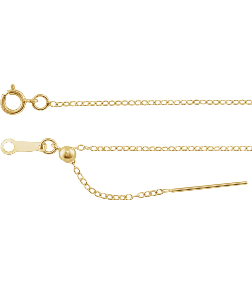 Ch1104 14K Yellow Gold Filled Cable 1.1 Mm 6-8 In Spring Ring Polished Adjustable Threader Cable Chain
