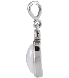 87438 Pendant Set 14K White Oval Natural Ethiopian Opal 8 X 6Mm 0.03 Ct Natural Diamond I1, G-H Polished Natural Ethiopian Opal And .03 Ctw Natural Diamond Bezel-Set Cabochon Pendant