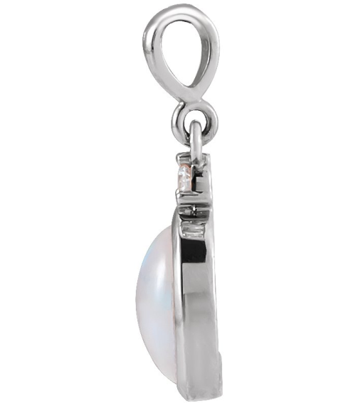 87438 Pendant Set 14K White Oval Natural Ethiopian Opal 8 X 6Mm 0.03 Ct Natural Diamond I1, G-H Polished Natural Ethiopian Opal And .03 Ctw Natural Diamond Bezel-Set Cabochon Pendant