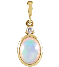 87438 Pendant Set 14K Yellow Oval Natural Ethiopian Opal 6 X 4Mm 0.015 Ct Natural Diamond I1, G-H Polished Natural Ethiopian Opal And Natural Diamond Bezel-Set Cabochon Pendant