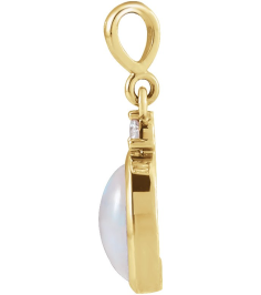 87438 Pendant Set 14K Yellow Oval Natural Ethiopian Opal 6 X 4Mm 0.015 Ct Natural Diamond I1, G-H Polished Natural Ethiopian Opal And Natural Diamond Bezel-Set Cabochon Pendant