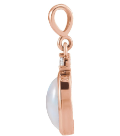 87438 Pendant Set 14K Rose Oval Natural Ethiopian Opal 8 X 6Mm 0.03 Ct Natural Diamond I1, G-H Polished Natural Ethiopian Opal And .03 Ctw Natural Diamond Bezel-Set Cabochon Pendant