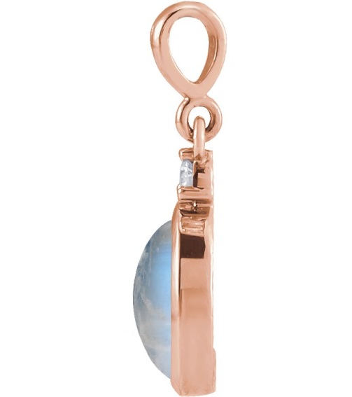 87438 Pendant Set 14K Rose Oval Natural Rainbow Moonstone 8 X 6Mm 0.03 Ct Natural Diamond I1, G-H Polished Natural Rainbow Moonstone And .03 Ctw Natural Diamond Bezel-Set Cabochon Pendant