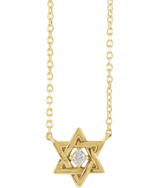 87390 Necklace Set 14K Yellow Round Natural Diamond 2Mm 0.03 Ct I1, G-H 16 In Polished .03 Ct Natural Diamond Petite Star Of David Necklace