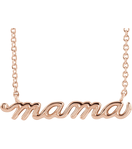 87395 Necklace 14K Rose 23 X 4.81 Mm 16 In Polished Petite Mama Script Necklace
