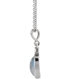 87438 Necklace Set Sterling Silver Oval Natural Rainbow Moonstone 8 X 6Mm 0.03 Ct Natural Diamond I1, G-H 16-18 In Polished Natural Rainbow Moonstone And .03 Ctw Natural Diamond Bezel-Set Cabochon Necklace