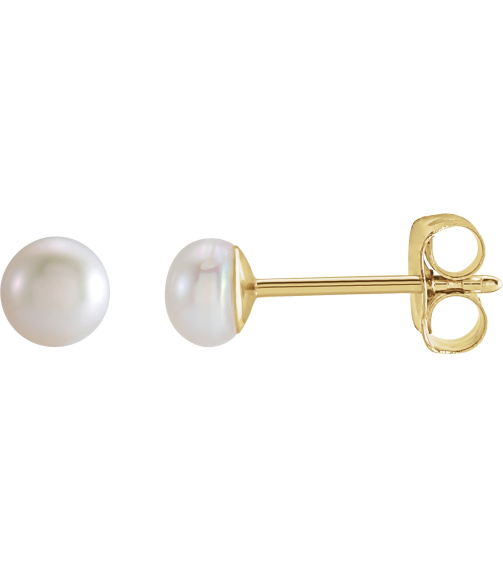 192039 Earring Set Cultured White Freshwater Pearl Pearl 3 Mm 14K Yellow Pair Friction Backs Included Polished 3Mm White Freshwater Cultured Pearl Earrings