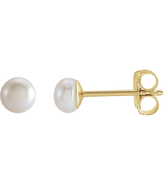 192039 Earring Set Cultured White Freshwater Pearl Pearl 3 Mm 14K Yellow Each Friction Backs Included Polished 3Mm White Freshwater Cultured Pearl Earring