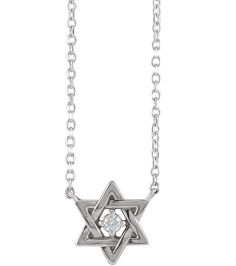 87390 Necklace Set 14K White Round Natural Diamond 2Mm 0.03 Ct I1, G-H 18 In Polished .03 Ct Natural Diamond Petite Star Of David Necklace