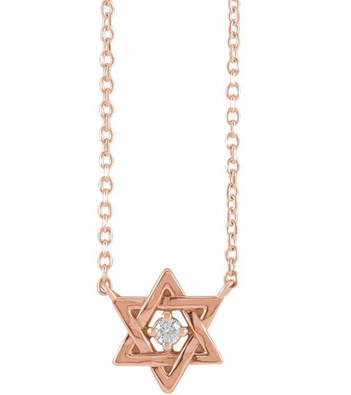 87390 Necklace Set 14K Rose Round Natural Diamond 2Mm 0.03 Ct I1, G-H 18 In Polished .03 Ct Natural Diamond Petite Star Of David Necklace