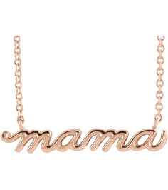 87395 Necklace 14K Rose 23 X 4.81 Mm 18 In Polished Petite Mama Script Necklace