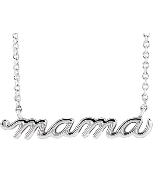 87395 Necklace Platinum 23 X 4.81 Mm 18 In Polished Petite Mama Script Necklace