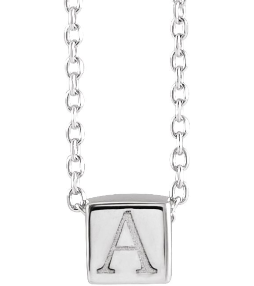 87424 Necklace 14K White 5 X 5 Mm 18 In Polished Cube Necklace