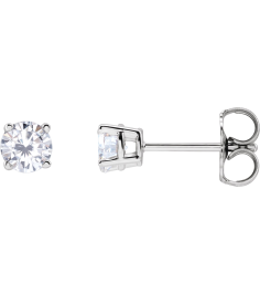 1874 14K White Set Round Stuller Lab-Grown Moissanite Pair 4 Mm Friction Friction Backs Included 4-Prong Polished Stuller Lab-Grown Moissanite Stud Earrings