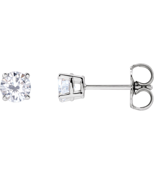 1874 14K White Set Round Stuller Lab-Grown Moissanite Pair 4 Mm Friction Friction Backs Included 4-Prong Polished Stuller Lab-Grown Moissanite Stud Earrings