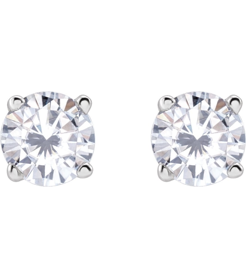 1874 14K White Set Round Stuller Lab-Grown Moissanite Pair 4 Mm Friction Friction Backs Included 4-Prong Polished Stuller Lab-Grown Moissanite Stud Earrings