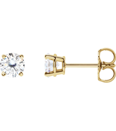 1874 14K Yellow Set Round Stuller Lab-Grown Moissanite Pair 4.5 Mm Friction Friction Backs Included 4-Prong Polished Stuller Lab-Grown Moissanite Stud Earrings