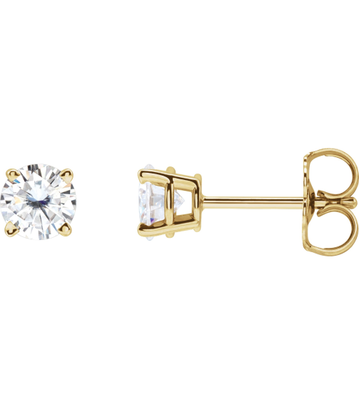 1874 14K Yellow Set Round Stuller Lab-Grown Moissanite Pair 4.5 Mm Friction Friction Backs Included 4-Prong Polished Stuller Lab-Grown Moissanite Stud Earrings