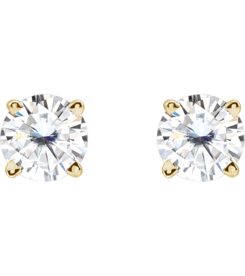1874 14K Yellow Set Round Stuller Lab-Grown Moissanite Pair 4.5 Mm Friction Friction Backs Included 4-Prong Polished Stuller Lab-Grown Moissanite Stud Earrings