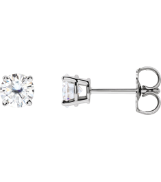 1874 14K White Set Round Stuller Lab-Grown Moissanite Pair 4.5 Mm Friction Friction Backs Included 4-Prong Polished Stuller Lab-Grown Moissanite Stud Earrings