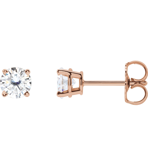 1874 14K Rose Set Round Stuller Lab-Grown Moissanite Pair 4.5 Mm Friction Friction Backs Included 4-Prong Polished Stuller Lab-Grown Moissanite Stud Earrings