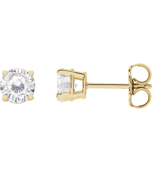 1874 14K Yellow Set Round Stuller Lab-Grown Moissanite Pair 5 Mm Friction Friction Backs Included 4-Prong Polished Stuller Lab-Grown Moissanite Stud Earrings