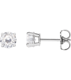 1874 14K White Set Round Stuller Lab-Grown Moissanite Pair 5 Mm Friction Friction Backs Included 4-Prong Polished Stuller Lab-Grown Moissanite Stud Earrings
