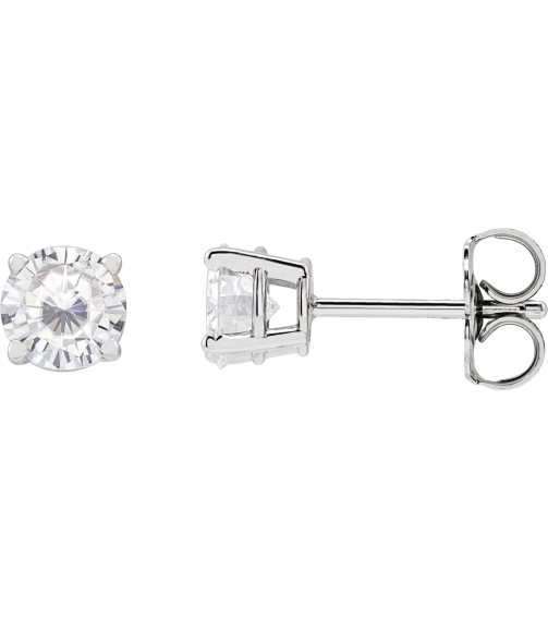 1874 14K White Set Round Stuller Lab-Grown Moissanite Pair 5 Mm Friction Friction Backs Included 4-Prong Polished Stuller Lab-Grown Moissanite Stud Earrings