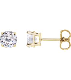 1874 14K Yellow Set Round Stuller Lab-Grown Moissanite Pair 5.5 Mm Friction Friction Backs Included 4-Prong Polished Stuller Lab-Grown Moissanite Stud Earrings