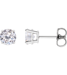 1874 14K White Set Round Stuller Lab-Grown Moissanite Pair 5.5 Mm Friction Friction Backs Included 4-Prong Polished Stuller Lab-Grown Moissanite Stud Earrings