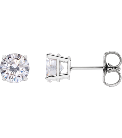 1874 14K White Set Round Stuller Lab-Grown Moissanite Pair 5.5 Mm Friction Friction Backs Included 4-Prong Polished Stuller Lab-Grown Moissanite Stud Earrings