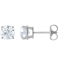 1874 14K White Set Round Stuller Lab-Grown Moissanite Pair 6 Mm Friction Friction Backs Included 4-Prong Polished Stuller Lab-Grown Moissanite Stud Earrings