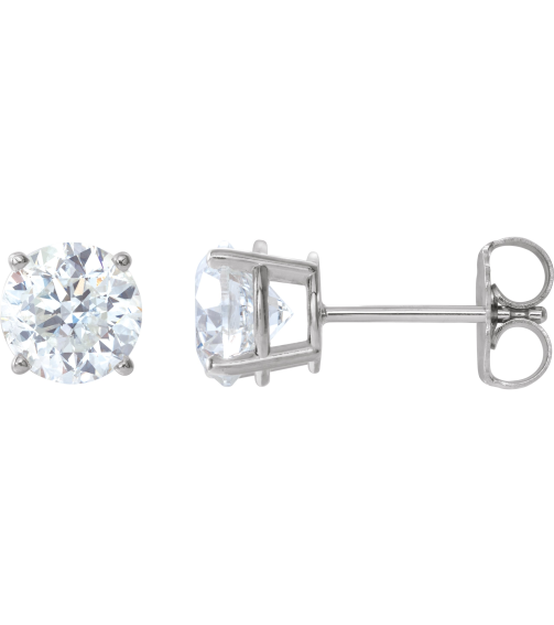 1874 14K White Set Round Stuller Lab-Grown Moissanite Pair 6 Mm Friction Friction Backs Included 4-Prong Polished Stuller Lab-Grown Moissanite Stud Earrings