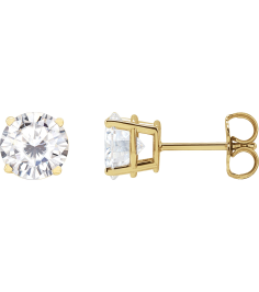 1874 14K Yellow Set Round Stuller Lab-Grown Moissanite Pair 6.5 Mm Friction Friction Backs Included 4-Prong Polished Stuller Lab-Grown Moissanite Stud Earrings