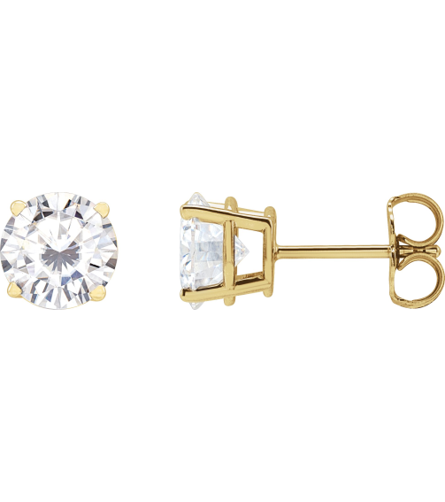 1874 14K Yellow Set Round Stuller Lab-Grown Moissanite Pair 6.5 Mm Friction Friction Backs Included 4-Prong Polished Stuller Lab-Grown Moissanite Stud Earrings