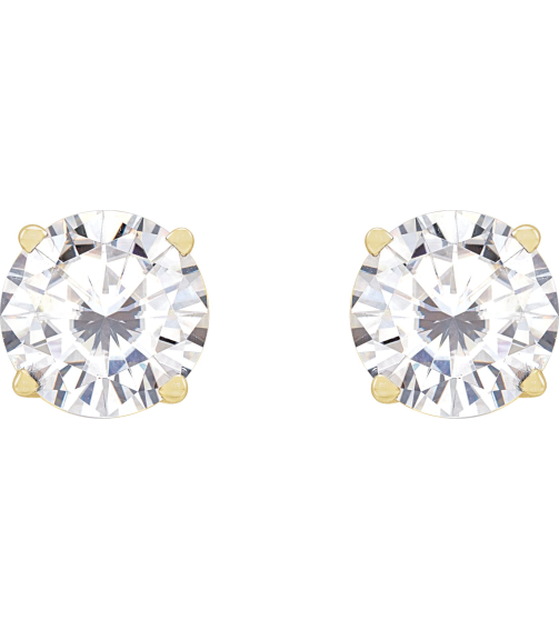 1874 14K Yellow Set Round Stuller Lab-Grown Moissanite Pair 6.5 Mm Friction Friction Backs Included 4-Prong Polished Stuller Lab-Grown Moissanite Stud Earrings