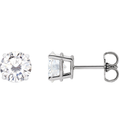 1874 14K White Set Round Stuller Lab-Grown Moissanite Pair 6.5 Mm Friction Friction Backs Included 4-Prong Polished Stuller Lab-Grown Moissanite Stud Earrings