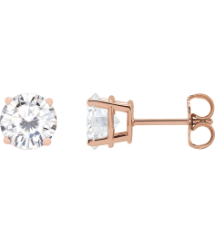 1874 14K Rose Set Round Stuller Lab-Grown Moissanite Pair 6.5 Mm Friction Friction Backs Included 4-Prong Polished Stuller Lab-Grown Moissanite Stud Earrings