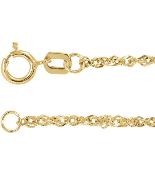 Ch1105 14K Yellow Singapore 1.7 Mm 7 12 In Spring Ring Diamond-Cut Diamond-Cut Singapore Chain