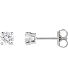 1874 14K White Set Round Lab-Grown Diamond Pair 4Mm 12 Ctw Si1-Si2, G-H Friction Friction Backs Included 4-Prong Polished Lab-Grown Diamond Stud Earrings