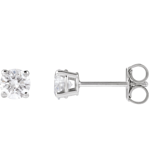 1874 14K White Set Round Lab-Grown Diamond Pair 4Mm 12 Ctw Si1-Si2, G-H Friction Friction Backs Included 4-Prong Polished Lab-Grown Diamond Stud Earrings
