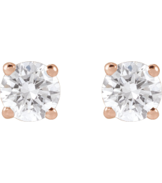 1874 14K Rose Set Round Lab-Grown Diamond Pair 4Mm 12 Ctw Si1-Si2, G-H Friction Friction Backs Included 4-Prong Polished Lab-Grown Diamond Stud Earrings