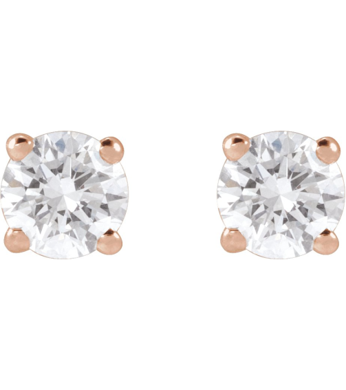 1874 14K Rose Set Round Lab-Grown Diamond Pair 4Mm 12 Ctw Si1-Si2, G-H Friction Friction Backs Included 4-Prong Polished Lab-Grown Diamond Stud Earrings