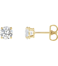 1874 14K Yellow Set Round Lab-Grown Diamond Pair 5Mm 1 Ctw Si1-Si2, G-H Friction Friction Backs Included 4-Prong Polished Lab-Grown Diamond Stud Earrings
