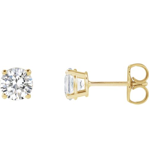 1874 14K Yellow Set Round Lab-Grown Diamond Pair 5Mm 1 Ctw Si1-Si2, G-H Friction Friction Backs Included 4-Prong Polished Lab-Grown Diamond Stud Earrings