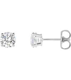 1874 14K White Set Round Lab-Grown Diamond Pair 5Mm 1 Ctw Si1-Si2, G-H Friction Friction Backs Included 4-Prong Polished Lab-Grown Diamond Stud Earrings