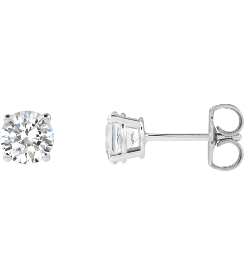 1874 14K White Set Round Lab-Grown Diamond Pair 5Mm 1 Ctw Si1-Si2, G-H Friction Friction Backs Included 4-Prong Polished Lab-Grown Diamond Stud Earrings