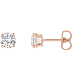 1874 14K Rose Set Round Lab-Grown Diamond Pair 5Mm 1 Ctw Si1-Si2, G-H Friction Friction Backs Included 4-Prong Polished Lab-Grown Diamond Stud Earrings