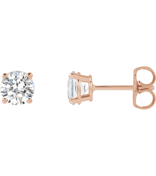 1874 14K Rose Set Round Lab-Grown Diamond Pair 5Mm 1 Ctw Si1-Si2, G-H Friction Friction Backs Included 4-Prong Polished Lab-Grown Diamond Stud Earrings