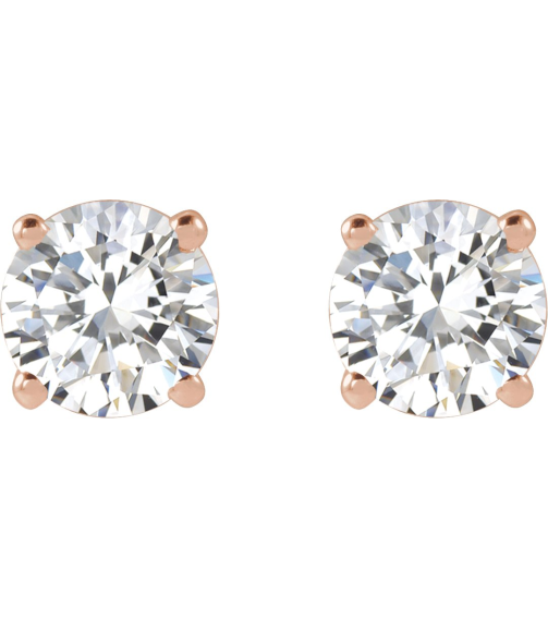 1874 14K Rose Set Round Lab-Grown Diamond Pair 5Mm 1 Ctw Si1-Si2, G-H Friction Friction Backs Included 4-Prong Polished Lab-Grown Diamond Stud Earrings